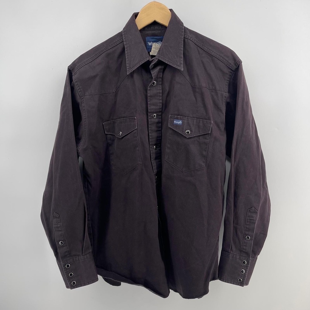 Wrangler Mens Western Pearl Snap Shirt Large Black Cotton Twill MS70819 Cowboy